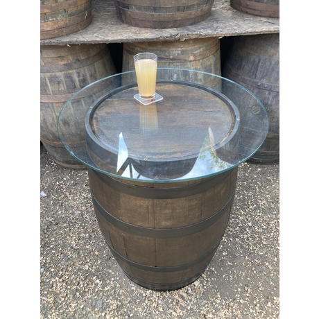 Bourbon Barrel Glass Top Table - Dark stained