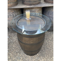 Bourbon Barrel Glass Top Table - Dark stained