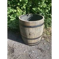 Three Quarter Oak Whisky Barrel Planter with black hoops